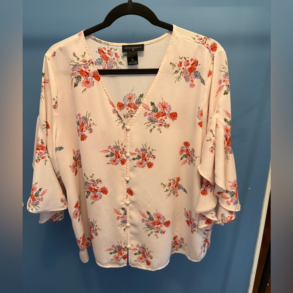 Investments Floral Blouse - Soft Pink and Red